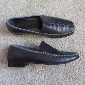 Cole haan womens loafers/flat shoes size 6.5 black leather white stitching